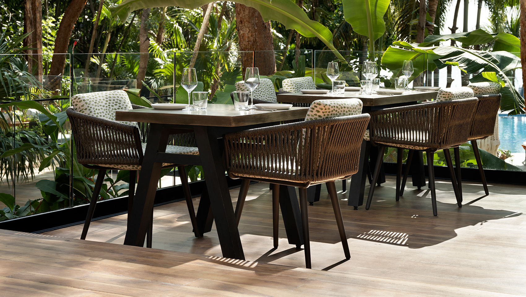 Patio Dining covered with tropical leaves