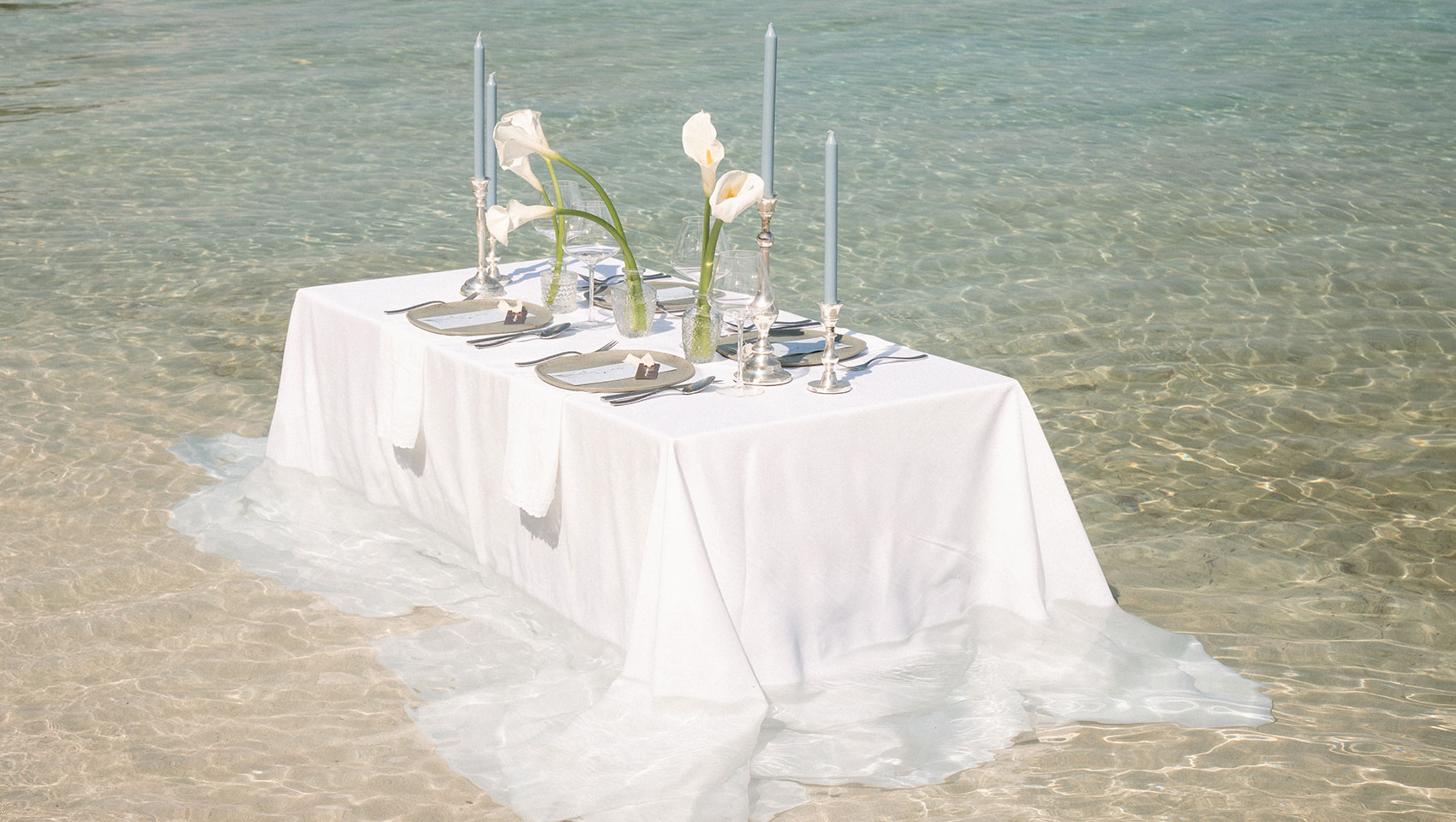 set wedding table in the ocean