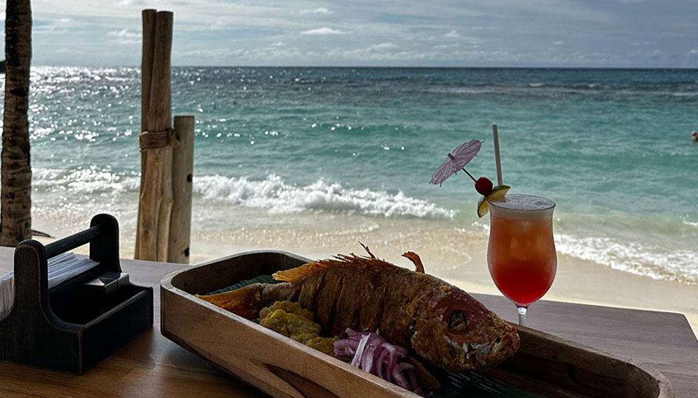 Seafood, a cocktail and a view of the ocean