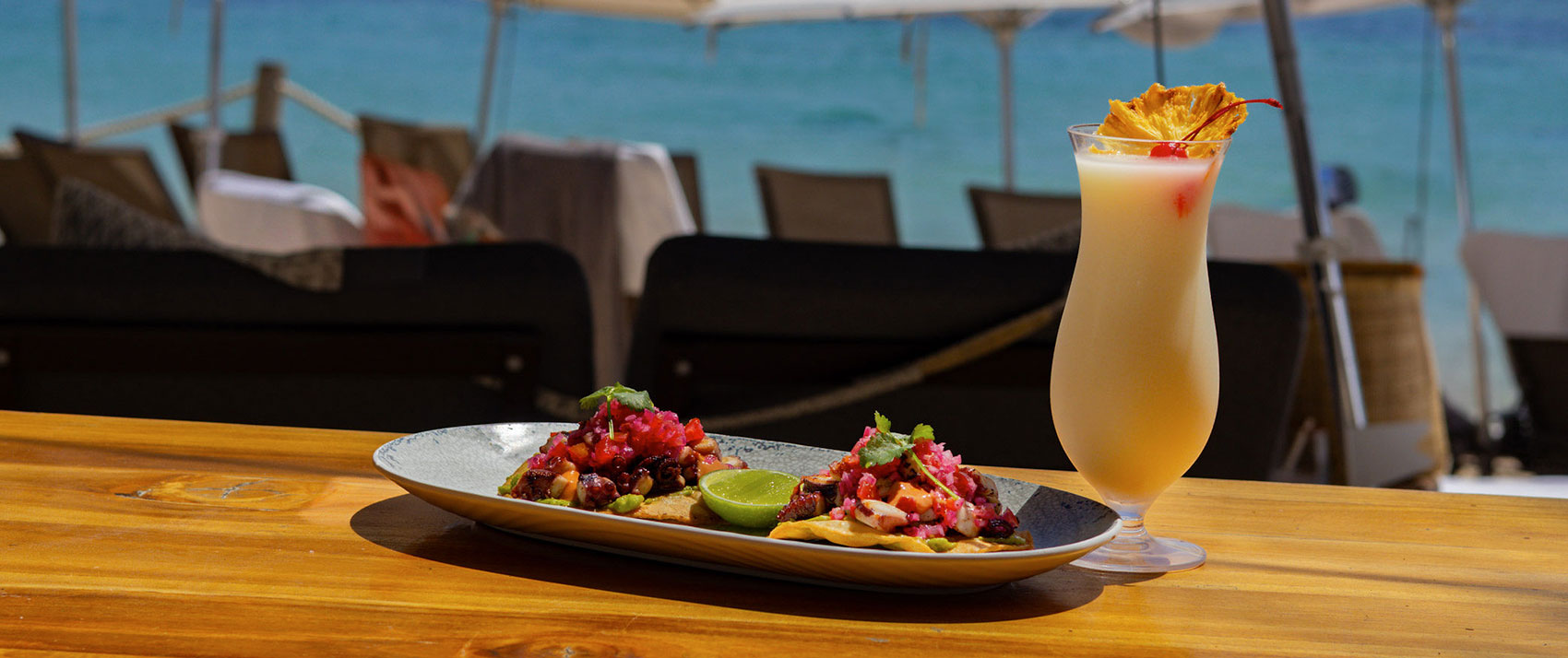 Tropical cocktail + ceviche